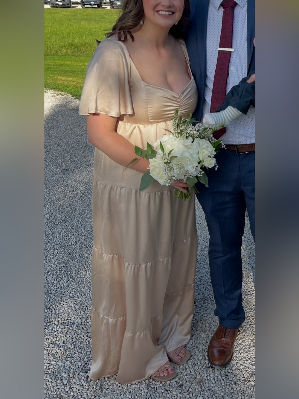 Elegant Champagne Satin Show Me Your Mumu Maxi Dress